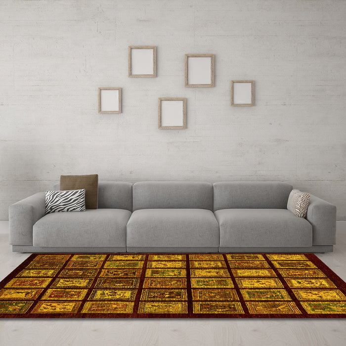 Machine Washable Abstract Yellow Modern Rug in a Living Room, wshabs674yw
