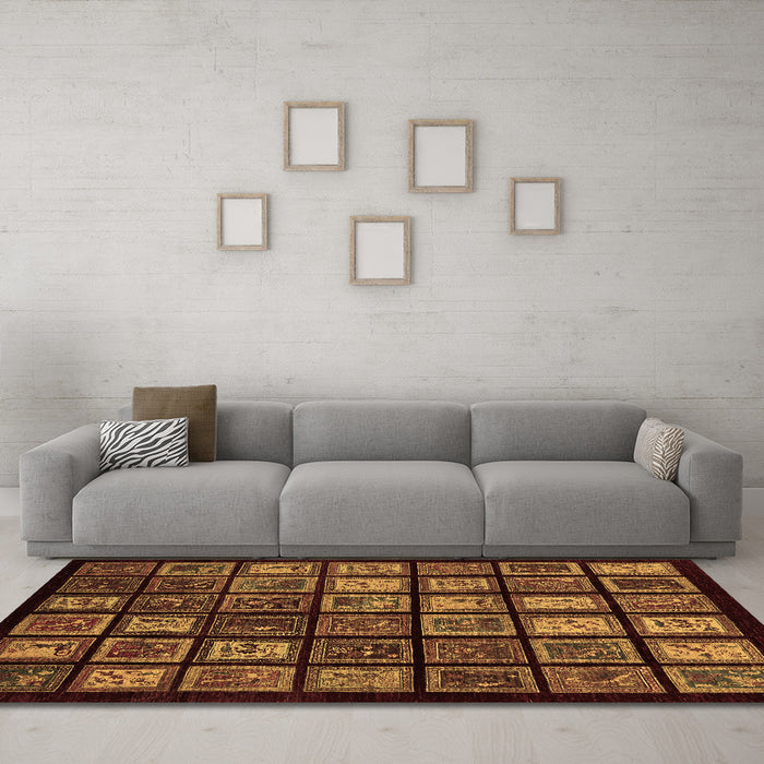 Machine Washable Abstract Brown Modern Rug in a Living Room,, wshabs674brn