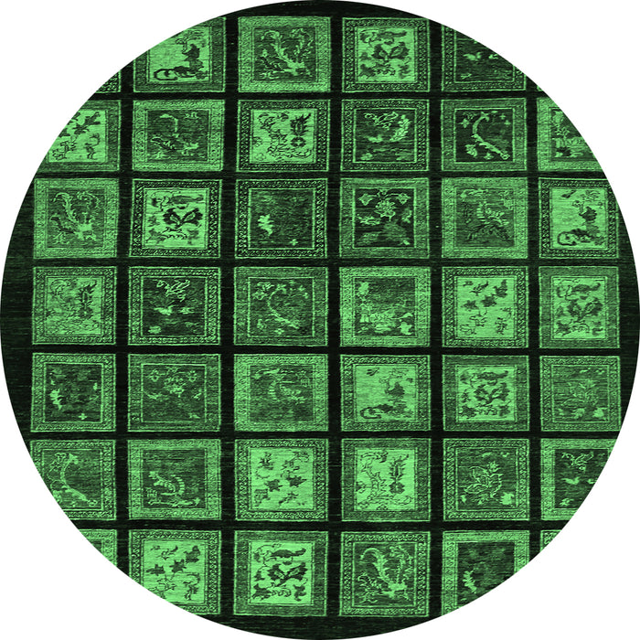 Round Abstract Emerald Green Modern Rug, abs674emgrn