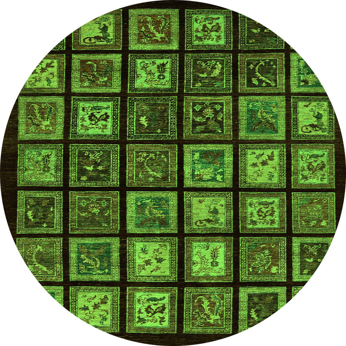 Round Machine Washable Abstract Green Modern Area Rugs, wshabs674grn