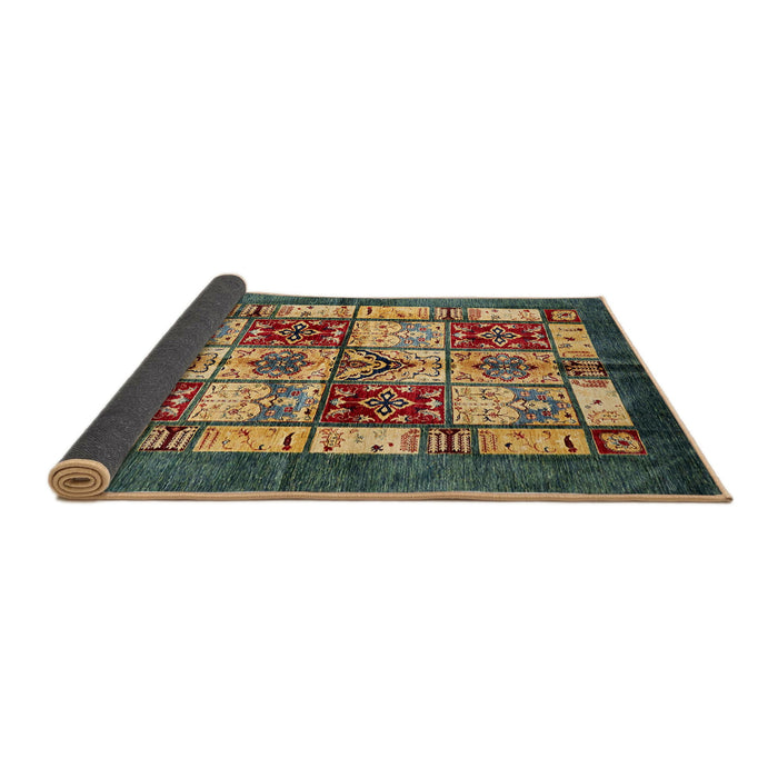 Sideview of Abstract Copper Green Modern Rug, abs675