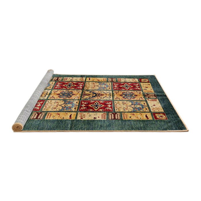 Sideview of Machine Washable Abstract Brass Green Rug, wshabs675