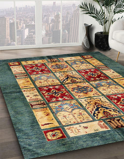 Machine Washable Abstract Brass Green Rug in a Family Room, wshabs675
