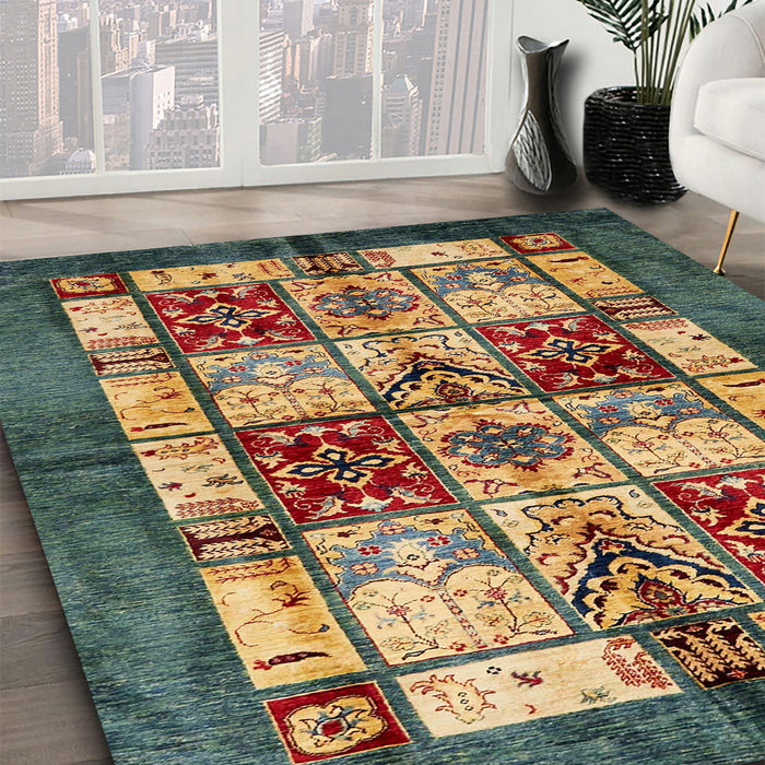 Machine Washable Abstract Brass Green Rug in a Family Room, wshabs675