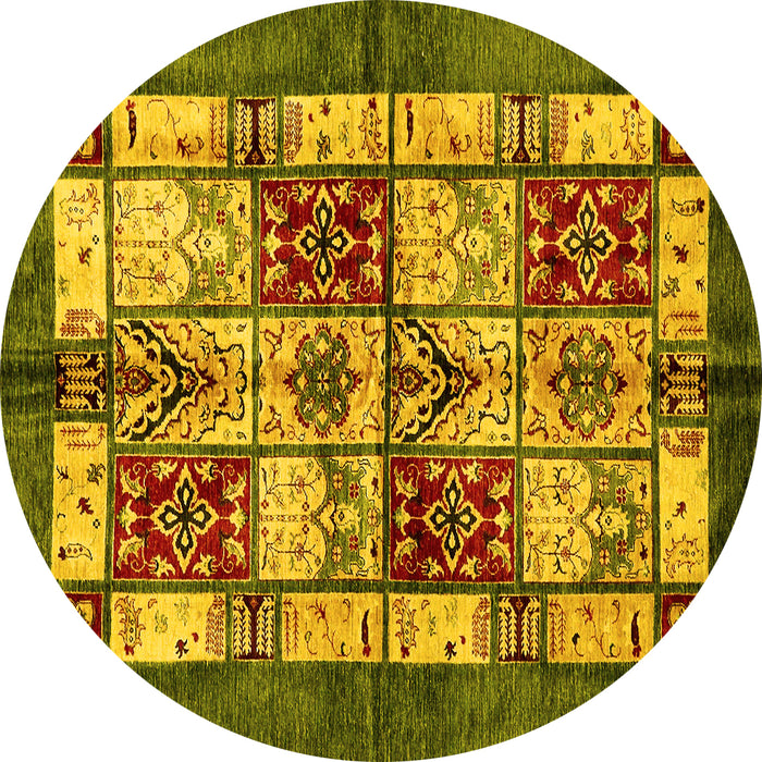 Round Abstract Yellow Modern Rug, abs675yw