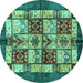 Round Machine Washable Abstract Turquoise Modern Area Rugs, wshabs675turq