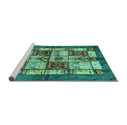 Sideview of Machine Washable Abstract Turquoise Modern Area Rugs, wshabs675turq