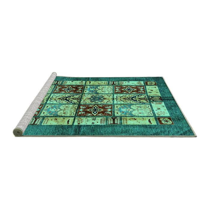 Sideview of Machine Washable Abstract Turquoise Modern Area Rugs, wshabs675turq