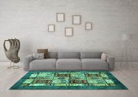 Machine Washable Abstract Turquoise Modern Rug, wshabs675turq