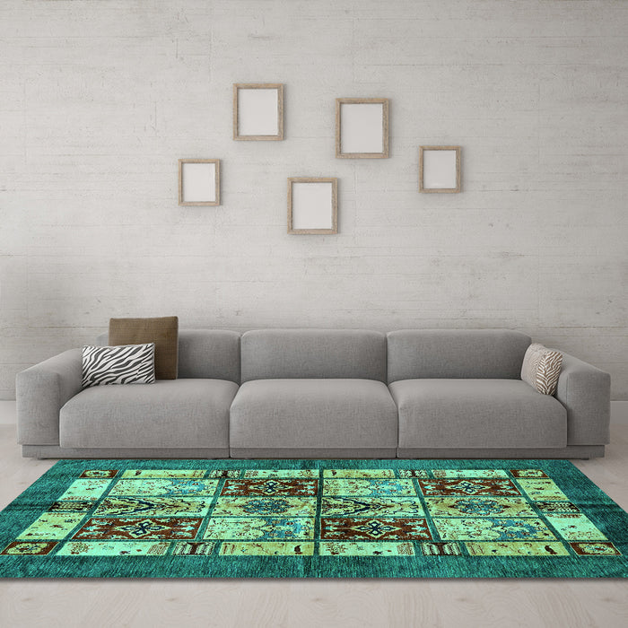 Machine Washable Abstract Turquoise Modern Area Rugs in a Living Room,, wshabs675turq