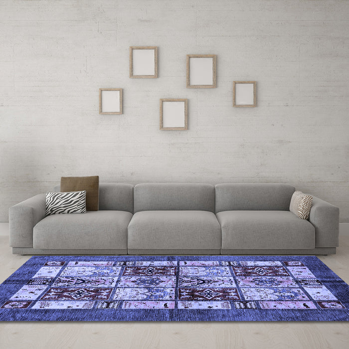 Machine Washable Abstract Blue Modern Rug in a Living Room, wshabs675blu