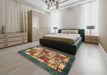 Abstract Copper Green Modern Rug in a Bedroom, abs675