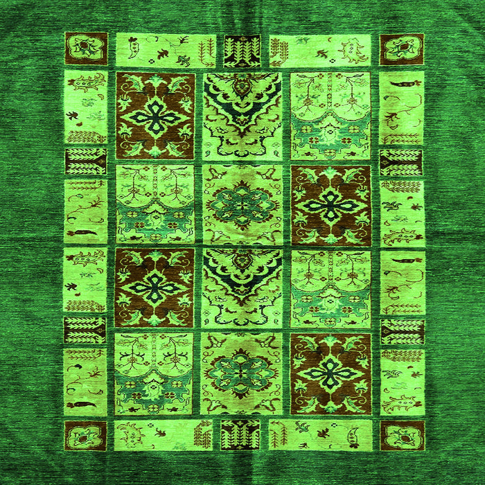 Square Abstract Green Modern Rug, abs675grn