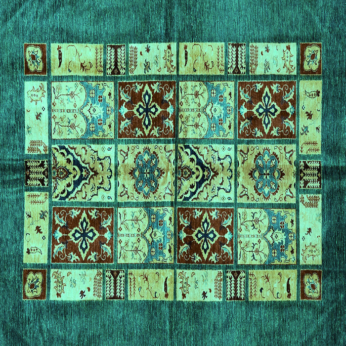 Square Machine Washable Abstract Turquoise Modern Area Rugs, wshabs675turq