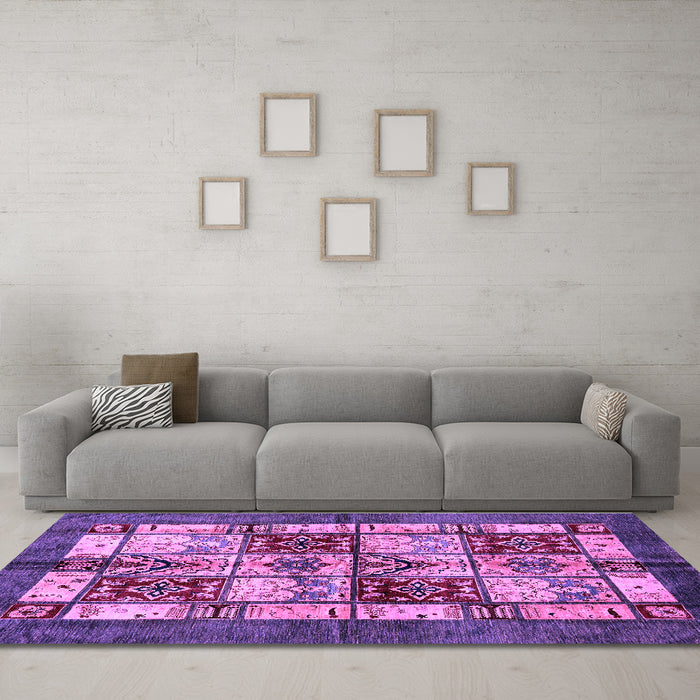 Machine Washable Abstract Purple Modern Area Rugs in a Living Room, wshabs675pur