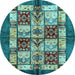 Round Abstract Light Blue Modern Rug, abs675lblu