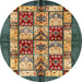 Round Machine Washable Abstract Brass Green Rug, wshabs675