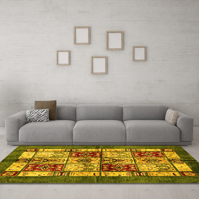 Machine Washable Abstract Yellow Modern Rug in a Living Room, wshabs675yw