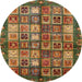 Round Abstract Red Brown Modern Rug, abs676