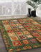 Abstract Red Brown Modern Rug in Family Room, abs676