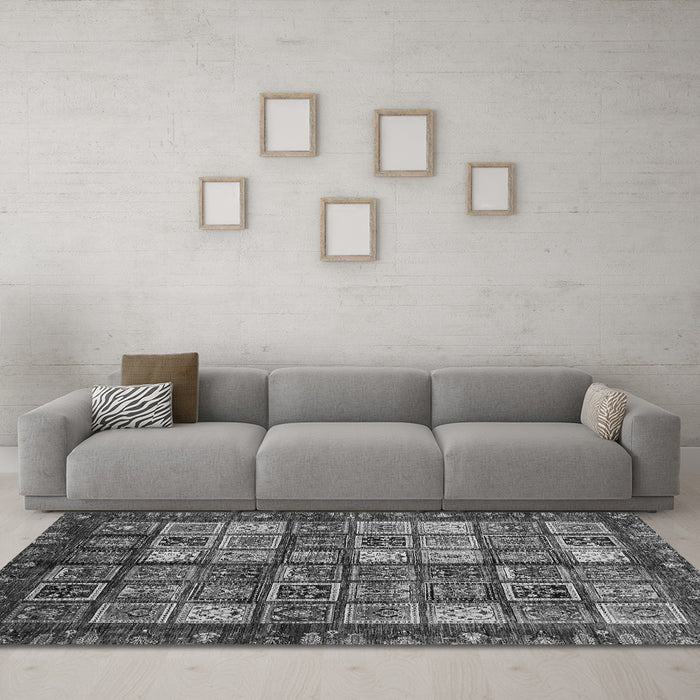 Machine Washable Abstract Gray Modern Rug in a Living Room,, wshabs676gry