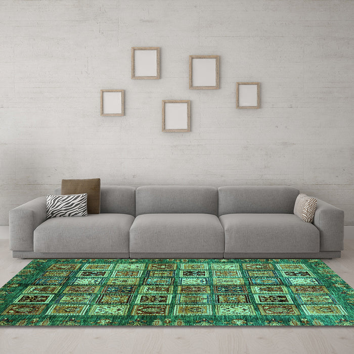 Machine Washable Abstract Turquoise Modern Area Rugs in a Living Room,, wshabs676turq