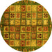 Round Machine Washable Abstract Yellow Modern Rug, wshabs676yw