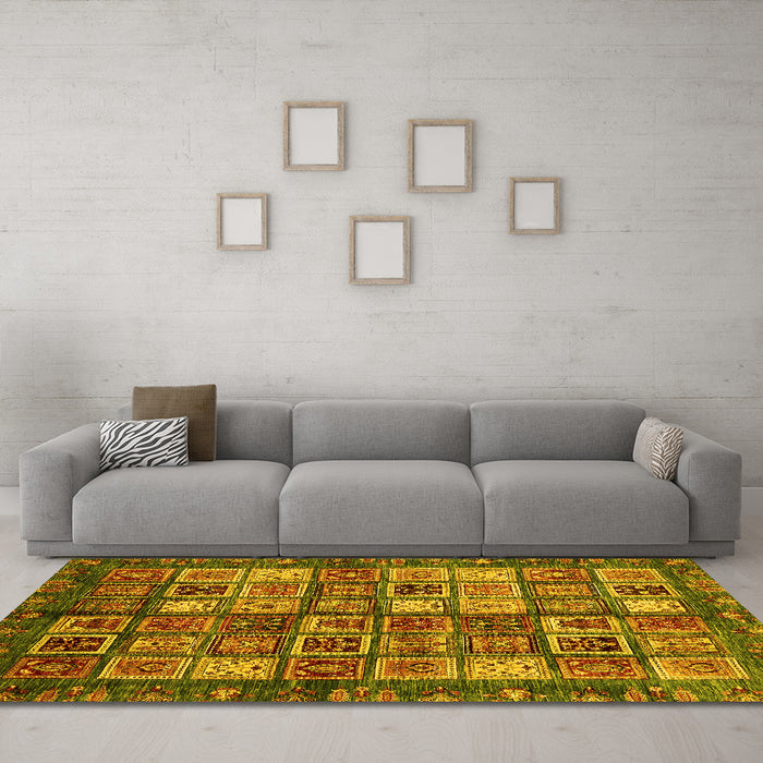 Machine Washable Abstract Yellow Modern Rug in a Living Room, wshabs676yw