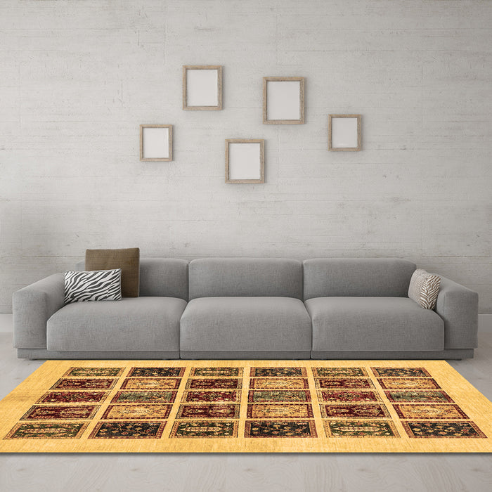 Machine Washable Abstract Brown Modern Rug in a Living Room,, wshabs677brn