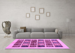 Machine Washable Abstract Purple Modern Area Rugs in a Living Room, wshabs677pur