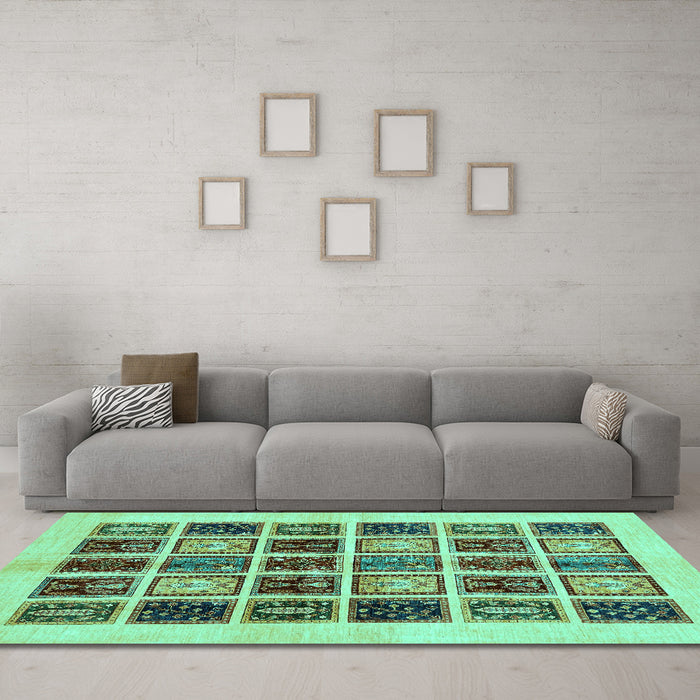 Machine Washable Abstract Turquoise Modern Area Rugs in a Living Room,, wshabs677turq