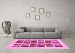 Machine Washable Abstract Pink Modern Rug in a Living Room, wshabs677pnk
