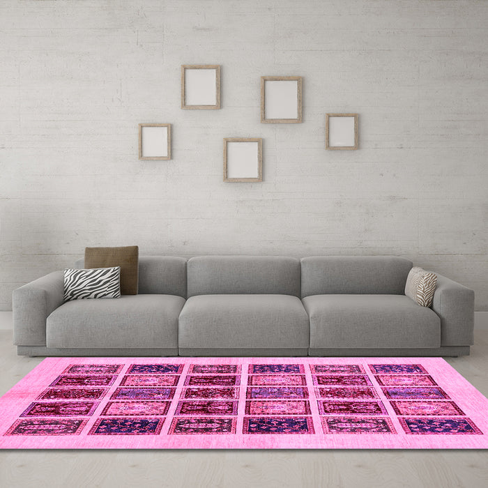 Machine Washable Abstract Pink Modern Rug in a Living Room, wshabs677pnk