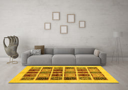 Machine Washable Abstract Yellow Modern Rug in a Living Room, wshabs677yw