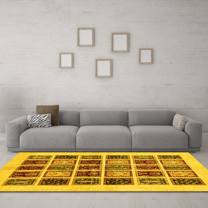 Machine Washable Abstract Yellow Modern Rug in a Living Room, wshabs677yw