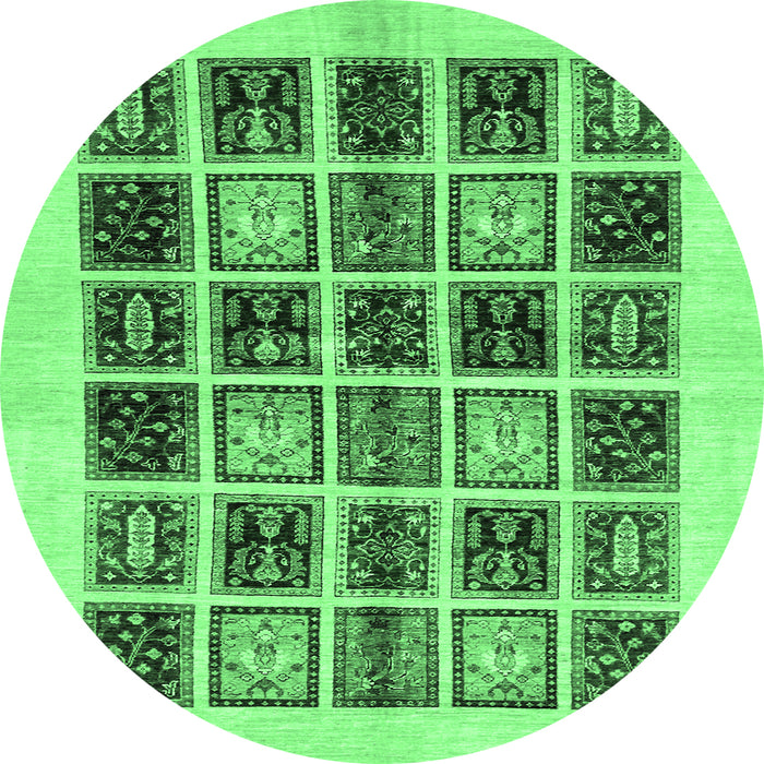 Round Abstract Emerald Green Modern Rug, abs677emgrn