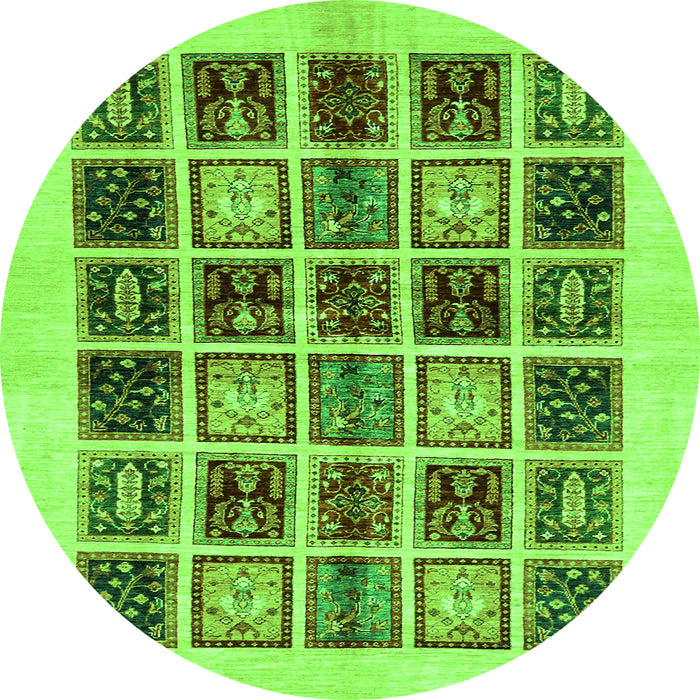 Round Machine Washable Abstract Green Modern Area Rugs, wshabs677grn