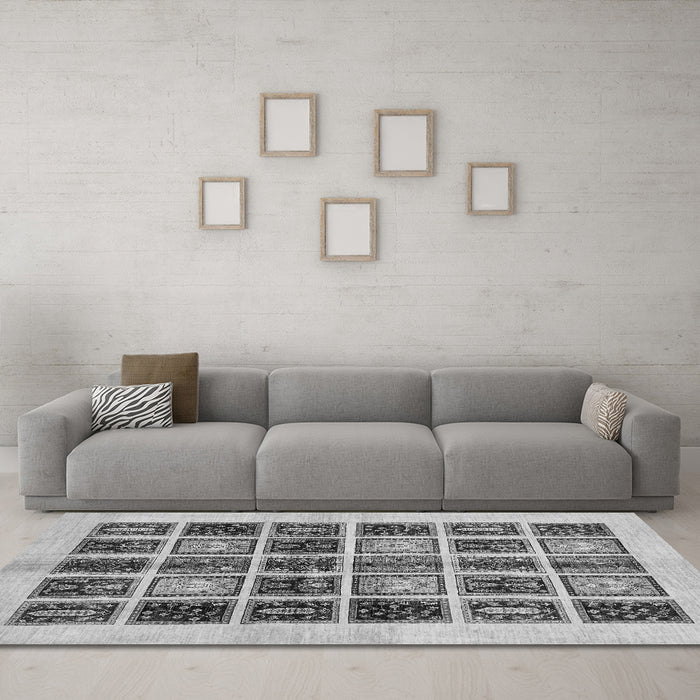Machine Washable Abstract Gray Modern Rug in a Living Room,, wshabs677gry