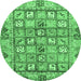 Round Abstract Emerald Green Modern Rug, abs678emgrn