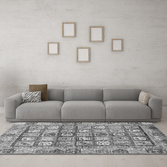 Machine Washable Abstract Gray Modern Rug in a Living Room,, wshabs678gry