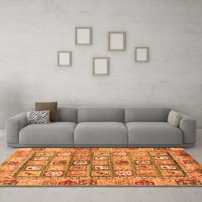 Machine Washable Abstract Orange Modern Area Rugs in a Living Room, wshabs678org