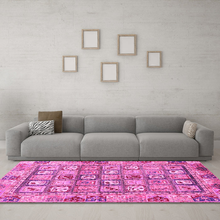 Machine Washable Abstract Pink Modern Rug in a Living Room, wshabs678pnk