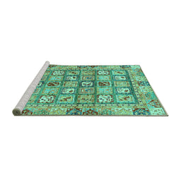Sideview of Machine Washable Abstract Turquoise Modern Area Rugs, wshabs678turq