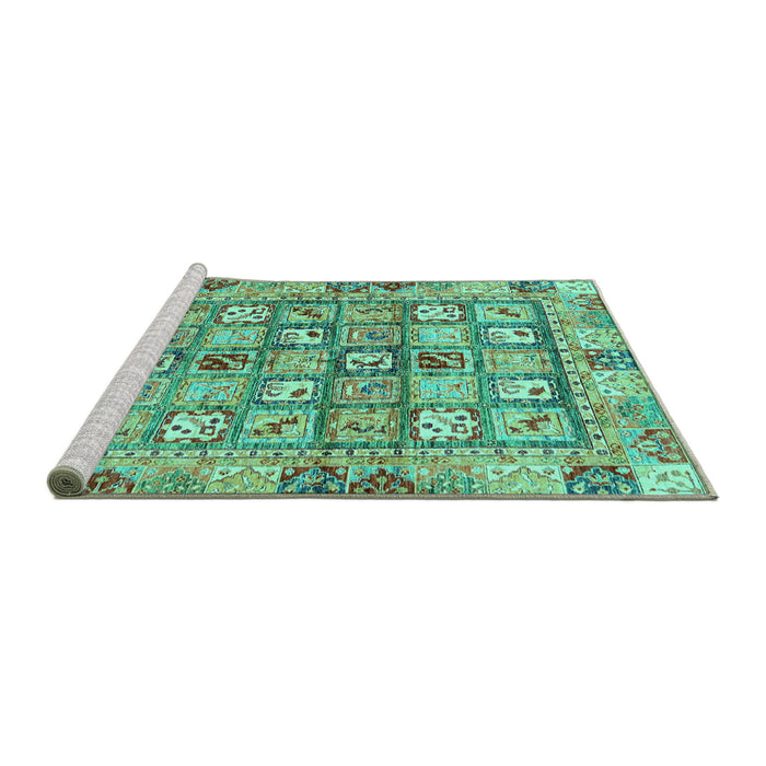 Sideview of Machine Washable Abstract Turquoise Modern Area Rugs, wshabs678turq