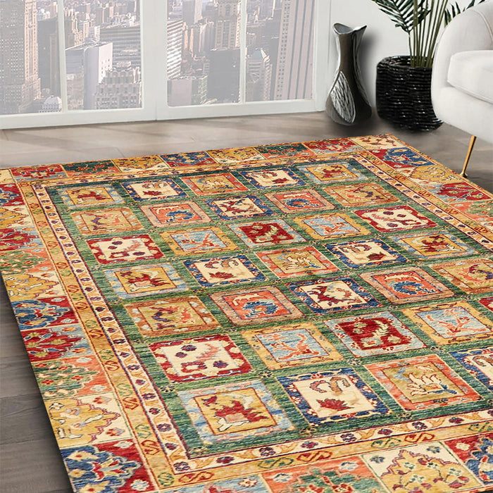 Abstract Metallic Gold Modern Rug in Family Room, abs678