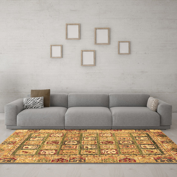 Machine Washable Abstract Brown Modern Rug in a Living Room,, wshabs678brn