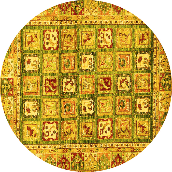 Round Machine Washable Abstract Yellow Modern Rug, wshabs678yw