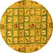 Round Machine Washable Abstract Yellow Modern Rug, wshabs678yw