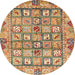 Round Machine Washable Abstract Metallic Gold Rug, wshabs678