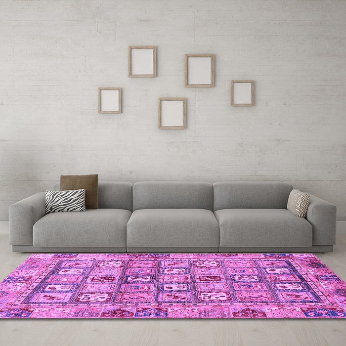 Machine Washable Abstract Purple Modern Area Rugs in a Living Room, wshabs678pur